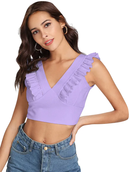 Polyester Knitting Frill Tops for Women (Size-XL) (Color-PURPLE)